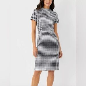Ann Taylor Petite Black Gingham Mock Neck Sheath Dress | Size 2P